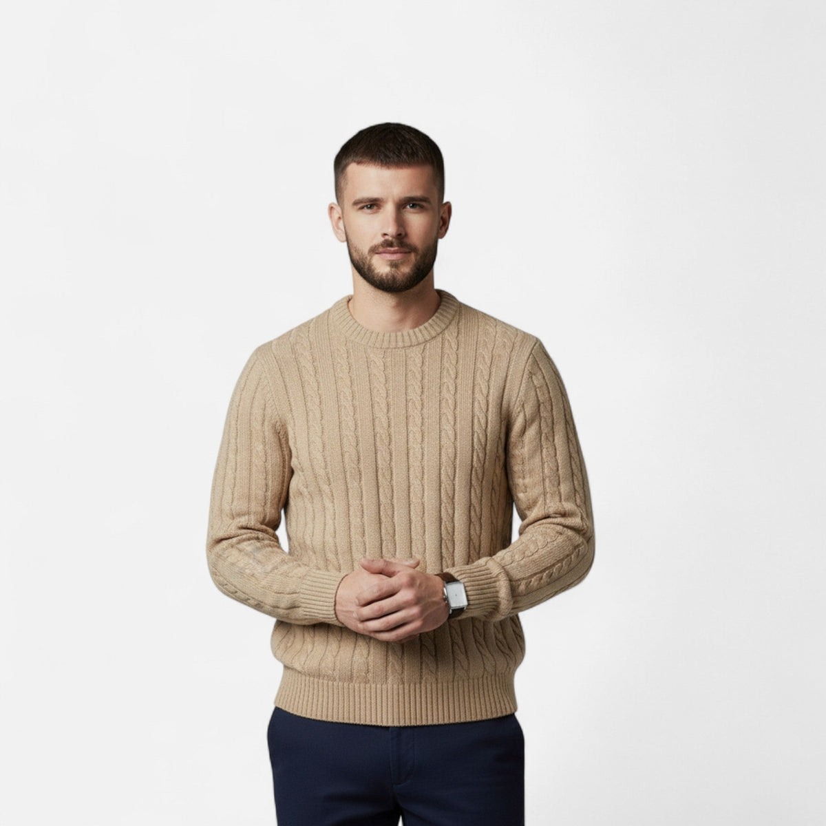 Men’s Cotton Blend Sweater – Timeless Round Neck Style